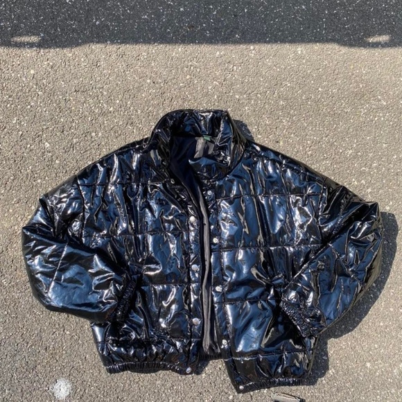 Jackets & Blazers - black shiny puffer jacket